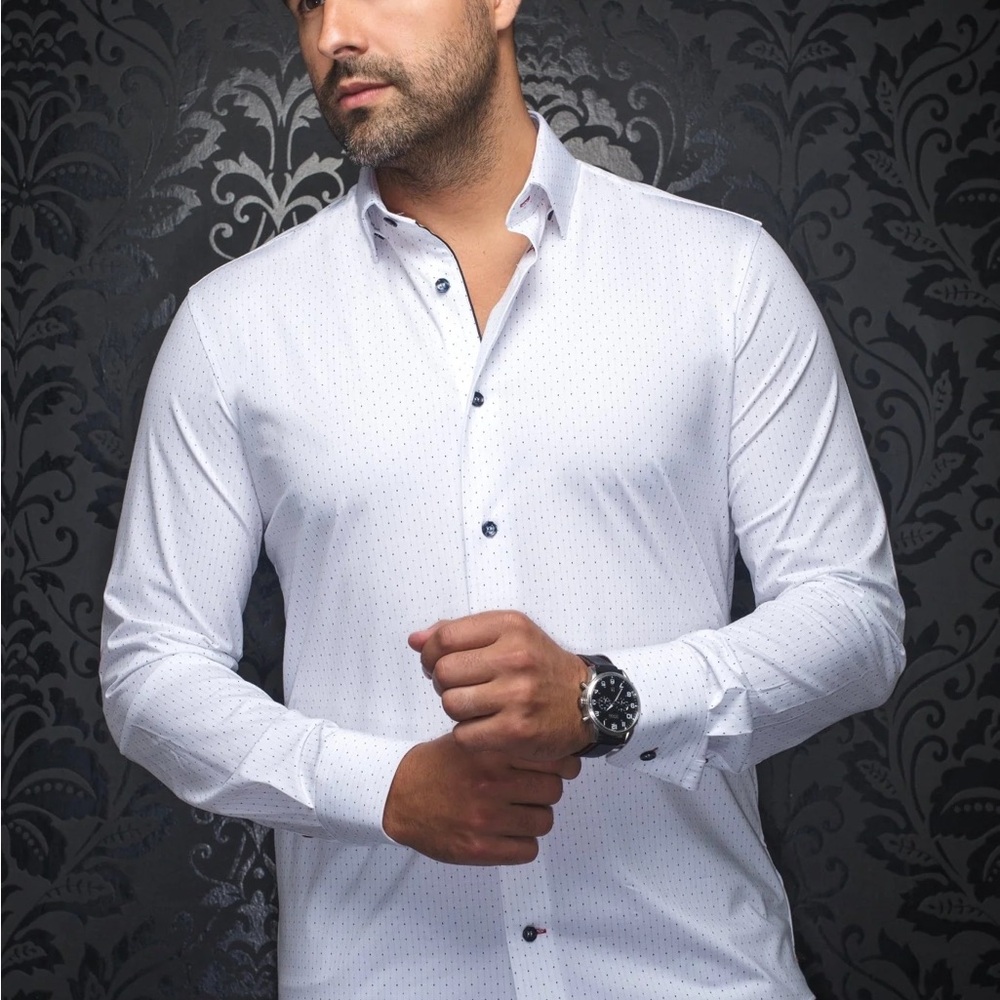 Au Noir Men's White and Blue Dress Shirt - Picture 2 of 3